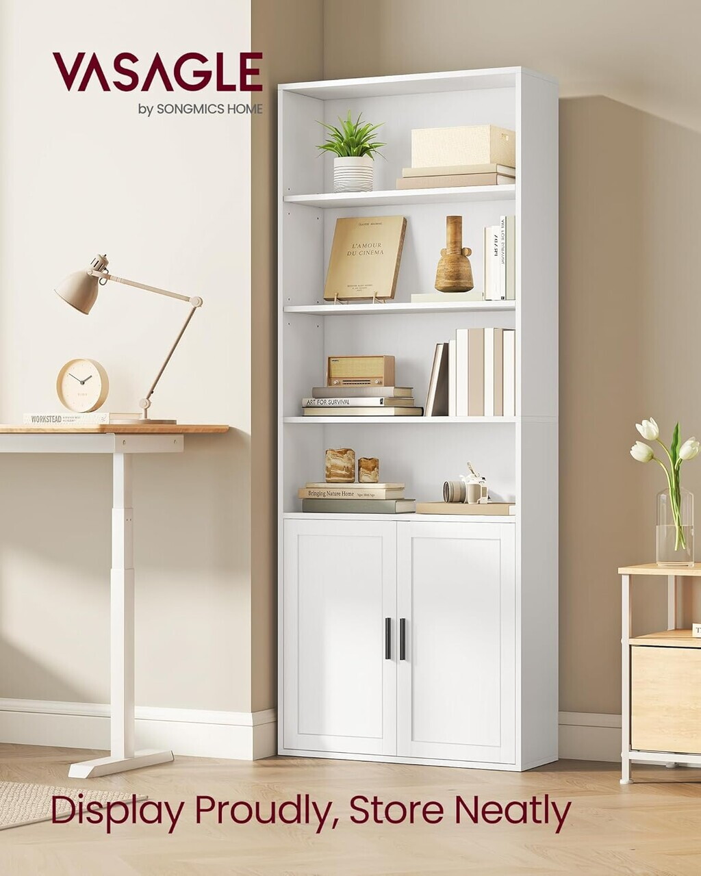 Biblioteca cu 6 niveluri, Vasagle, 60x24x175 cm, PAL/MDF, alb - imagine 7